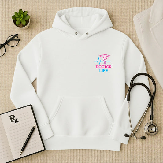 "Doctor Life" EKG Caduceus Chest Logo Hoodie