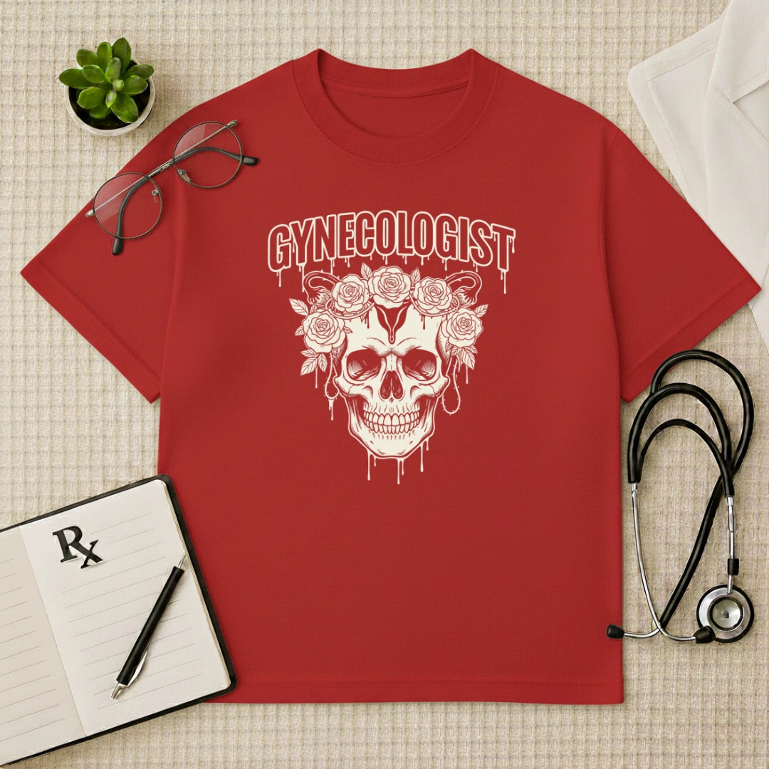 Gothic Floral Skull Gynecologist Oversized T-Shirt