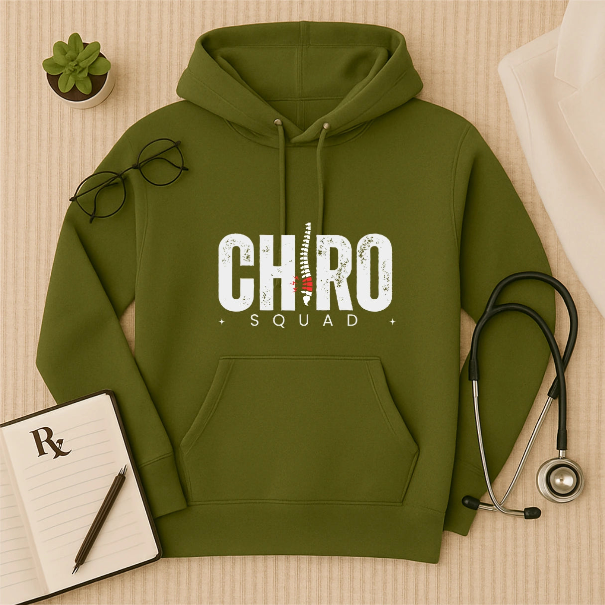 Chiropractor Hoodie with Minimal Chiro Squad Design