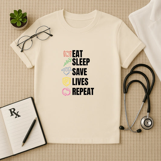 Eat Sleep Save Lives Repeat – Doctor T-shirt