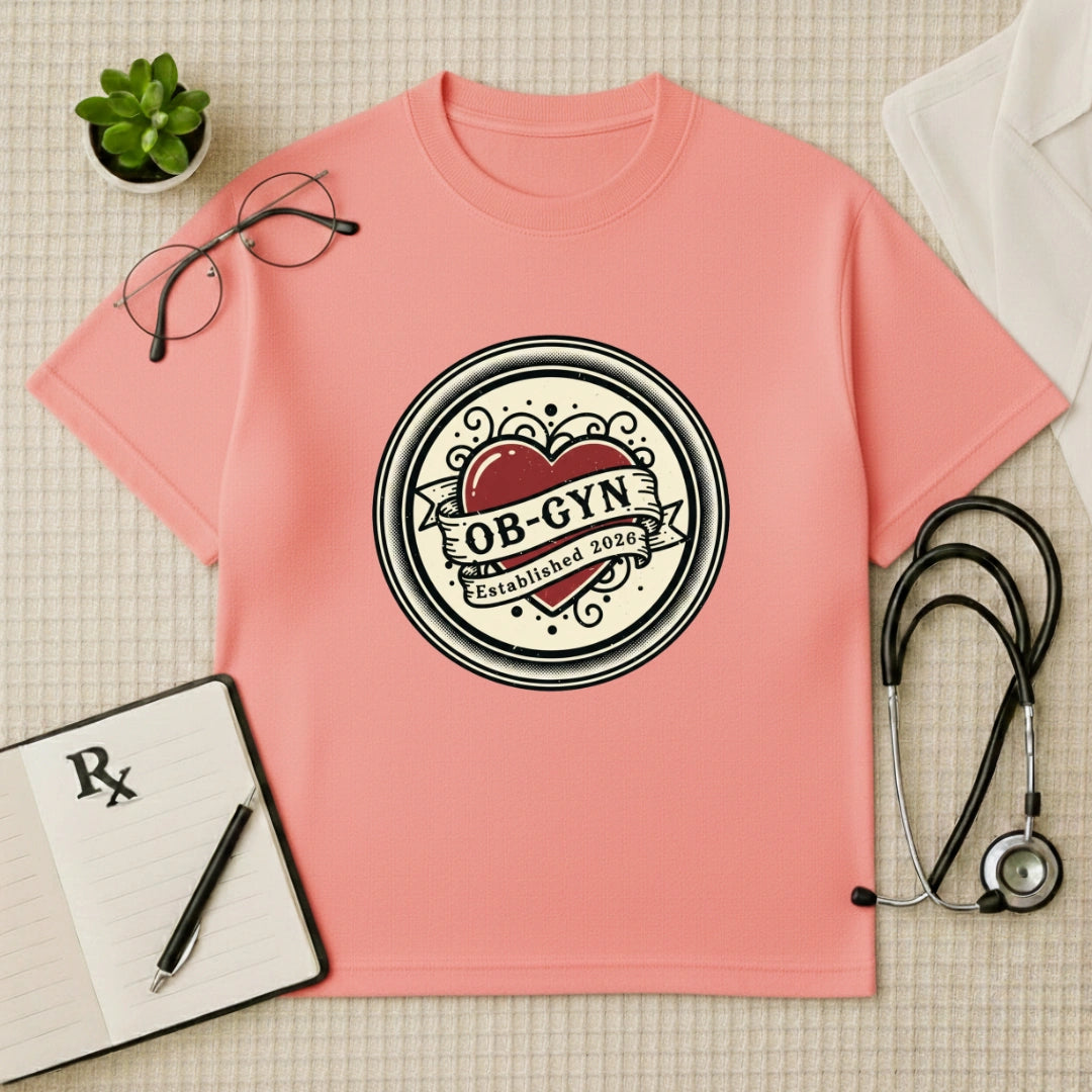 OB-GYN Heart Tattoo Crest Oversized T-Shirt
