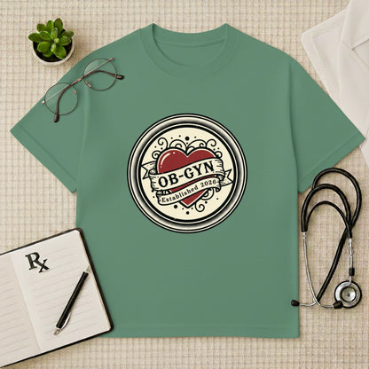 OB-GYN Heart Tattoo Crest Oversized T-Shirt