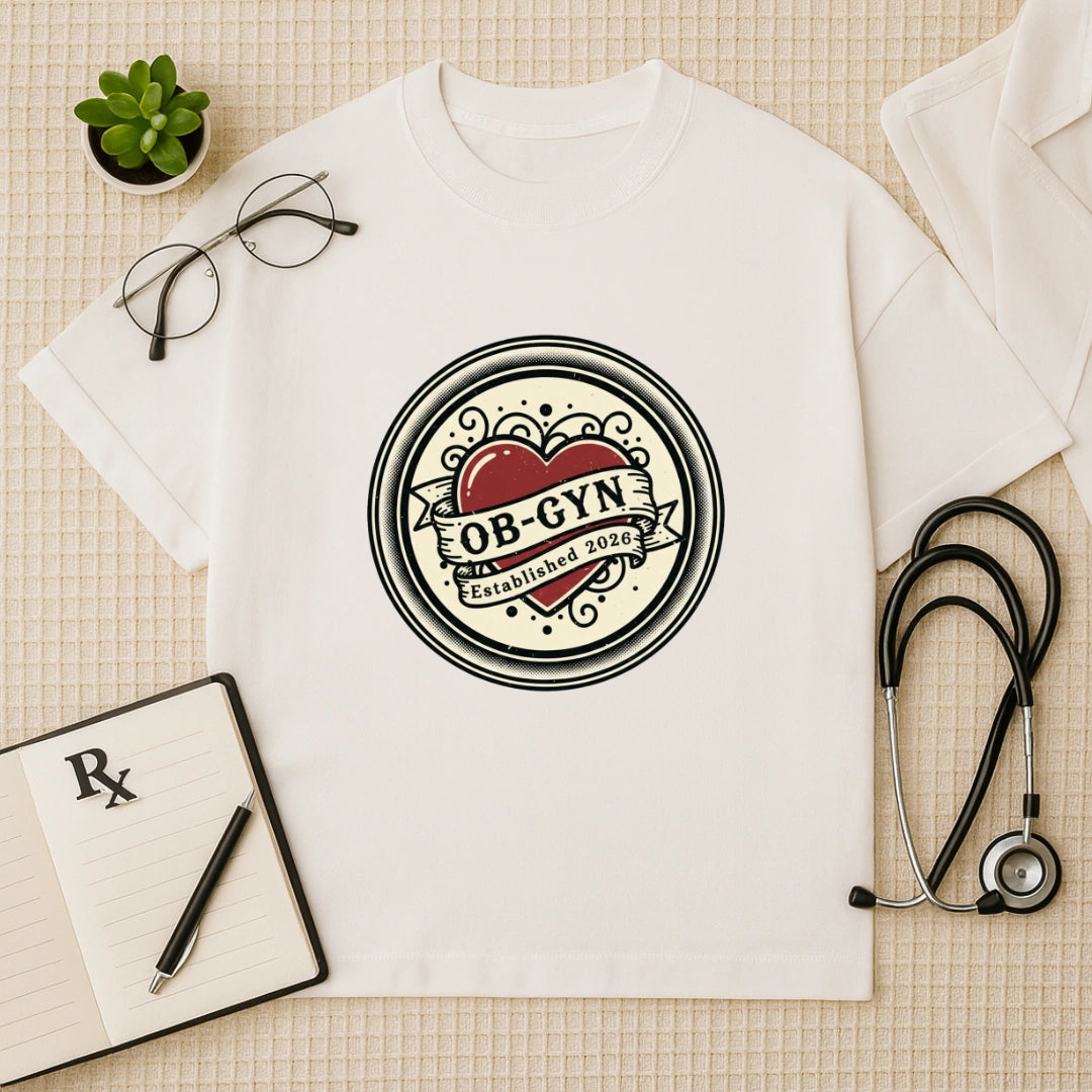 OB-GYN Heart Tattoo Crest Oversized T-Shirt