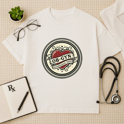 OB-GYN Heart Tattoo Crest Oversized T-Shirt