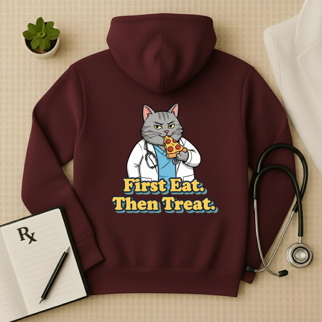 "First Eat. Then Treat." Premium Doctor Oversized Hoodie