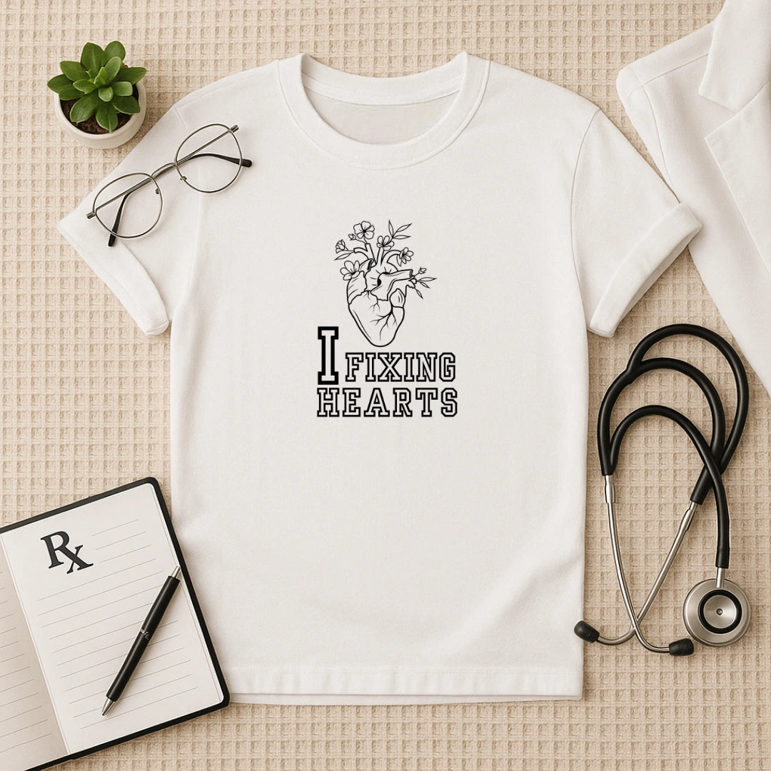 I Fixing Hearts" Floral Anatomy Doctor T-Shirt
