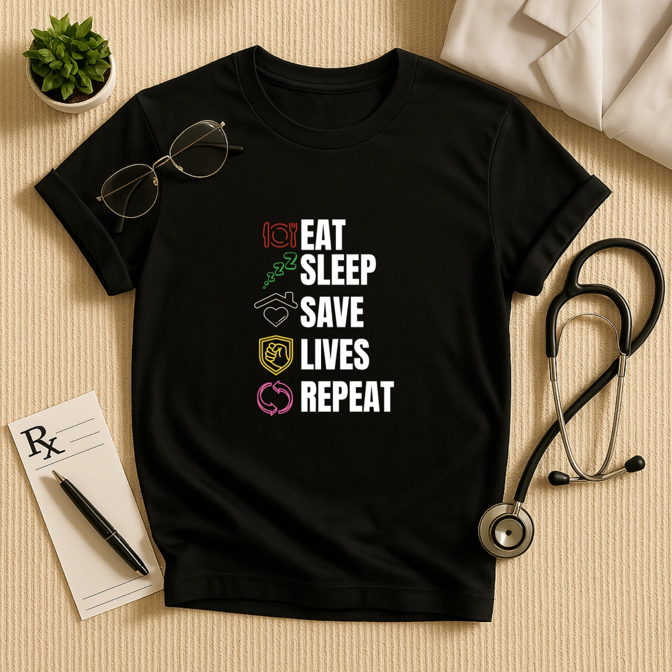 Eat Sleep Save Lives Repeat – Doctor Duty T-shirt