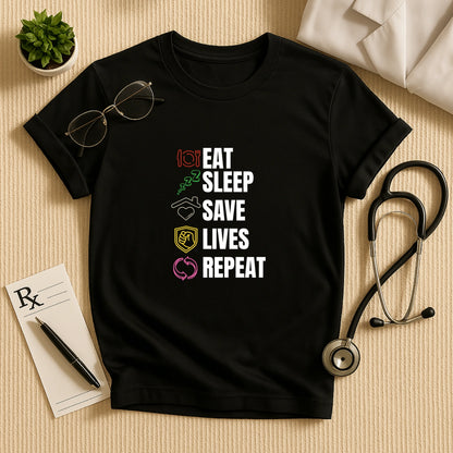 Eat Sleep Save Lives Repeat – Doctor Duty T-shirt