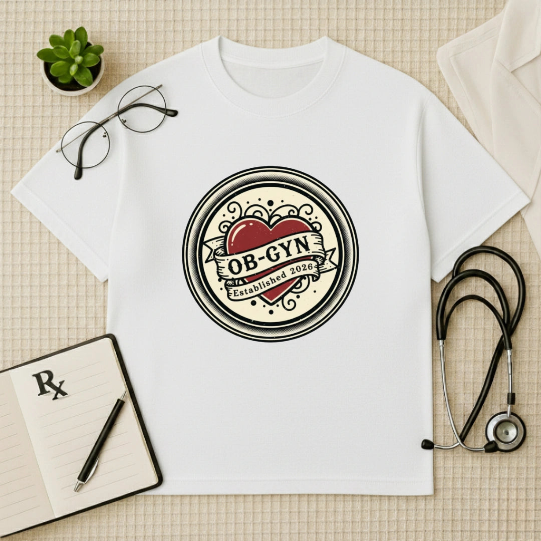 OB-GYN Heart Tattoo Crest Oversized T-Shirt