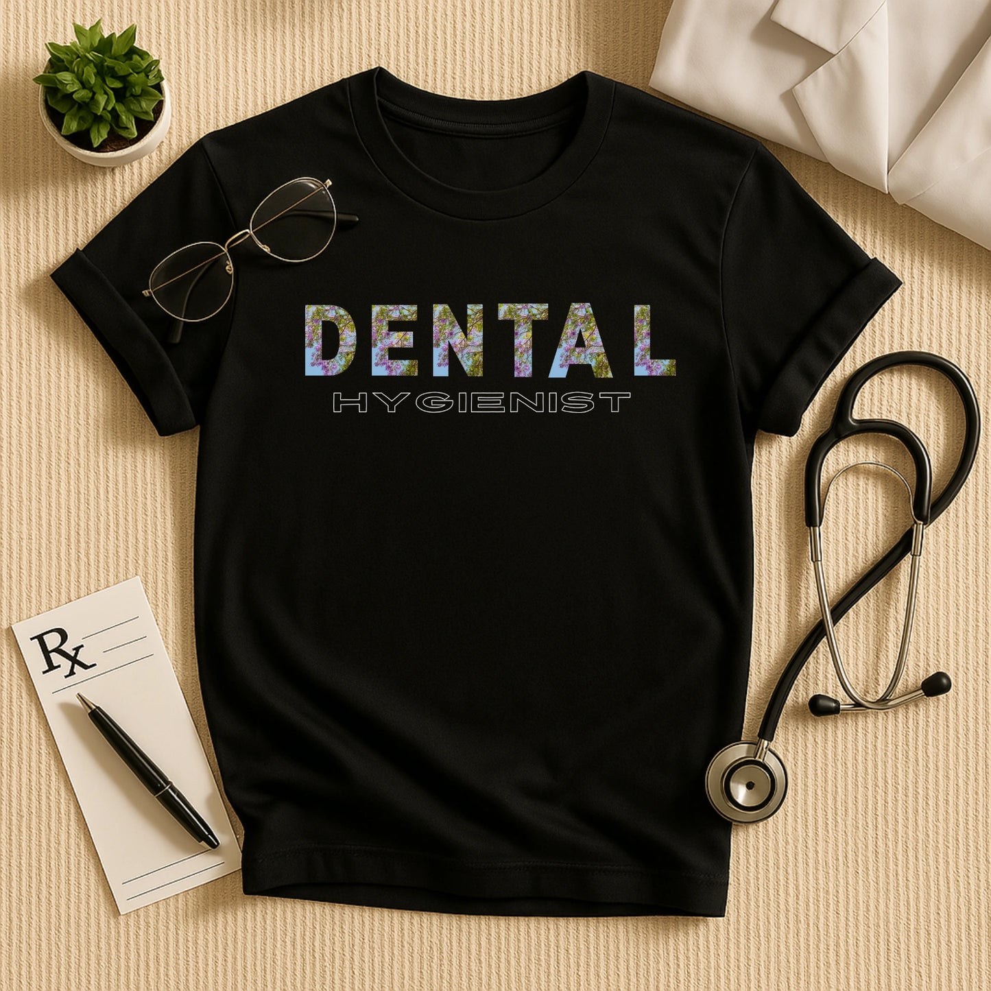 DENTAL HYGIENIST: Floral Print Dentist T-Shirt