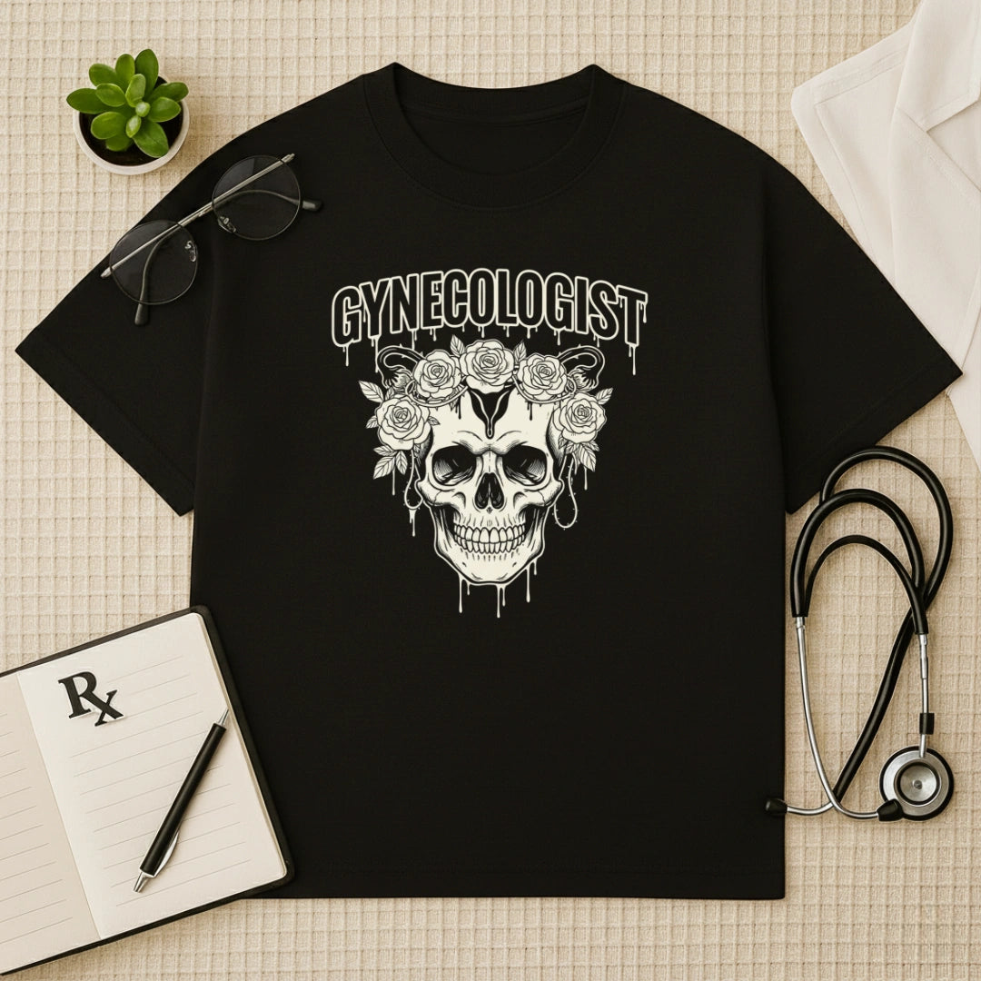 Gothic Floral Skull Gynecologist Oversized T-Shirt