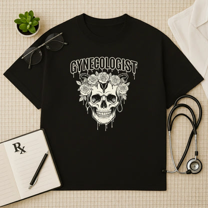 Gothic Floral Skull Gynecologist Oversized T-Shirt