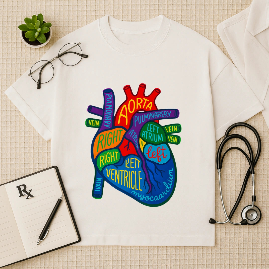 Colorful Heart Anatomy Doctor Oversized T-Shirt