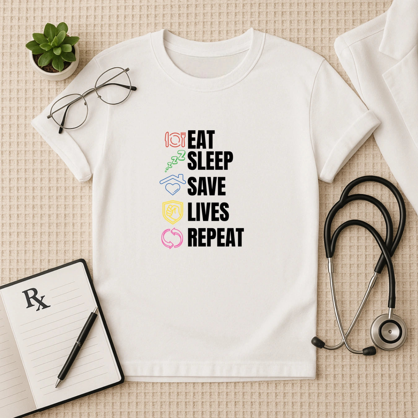 Eat Sleep Save Lives Repeat – Doctor T-shirt