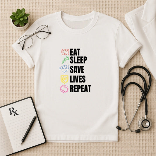 Eat Sleep Save Lives Repeat – Doctor T-shirt