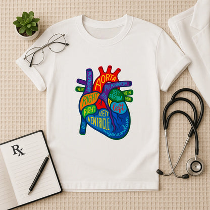Colorful Anatomical Heart T-shirt for Doctors & Med Students