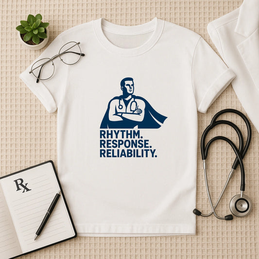 Rhythm Response Reliability T-Shirt | Unisex Tee for Healthcare Workers