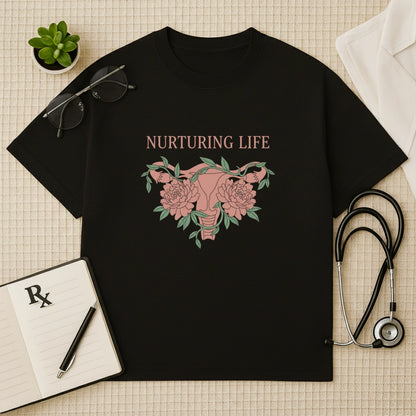 Nurturing Life Oversized T-shirt: Floral OBGYN Aesthetic