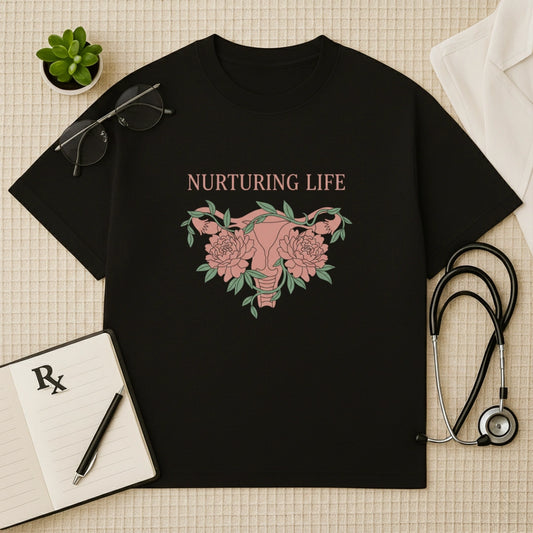 Nurturing Life Oversized T-shirt: Floral OBGYN Aesthetic