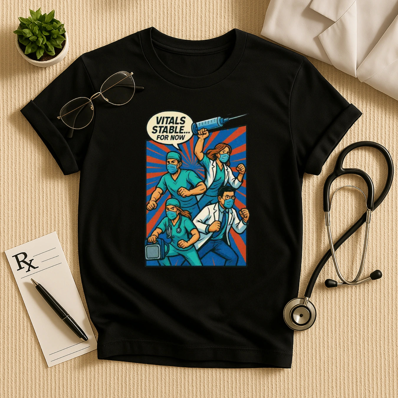 Vitals Stable... For Now – Comic-Style Team Doctor T-shirt