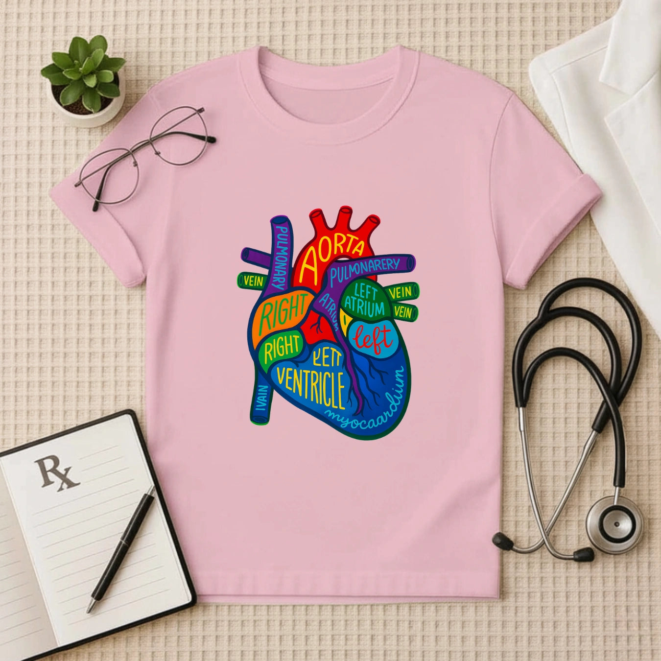 Colorful Anatomical Heart T-shirt for Doctors & Med Students