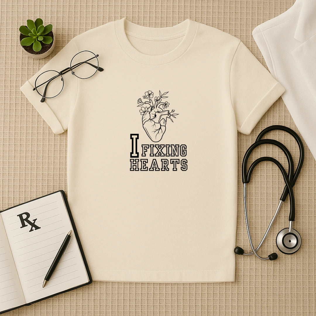 I Fixing Hearts" Floral Anatomy Doctor T-Shirt