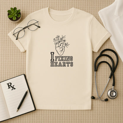 I Fixing Hearts" Floral Anatomy Doctor T-Shirt