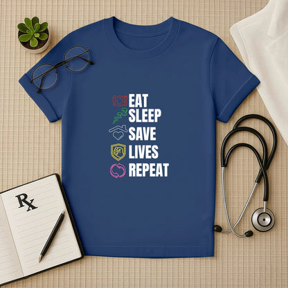 Eat Sleep Save Lives Repeat – Doctor Duty T-shirt