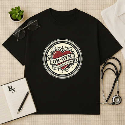 OB-GYN Heart Tattoo Crest Oversized T-Shirt