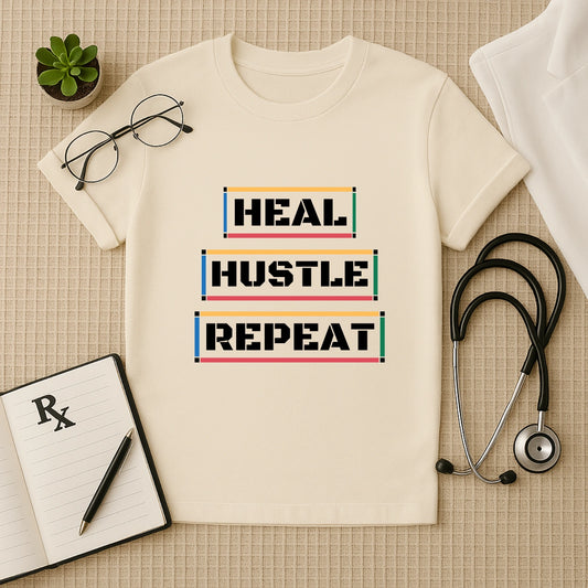Heal Hustle Repeat: Doctor's Grind White T-Shirt