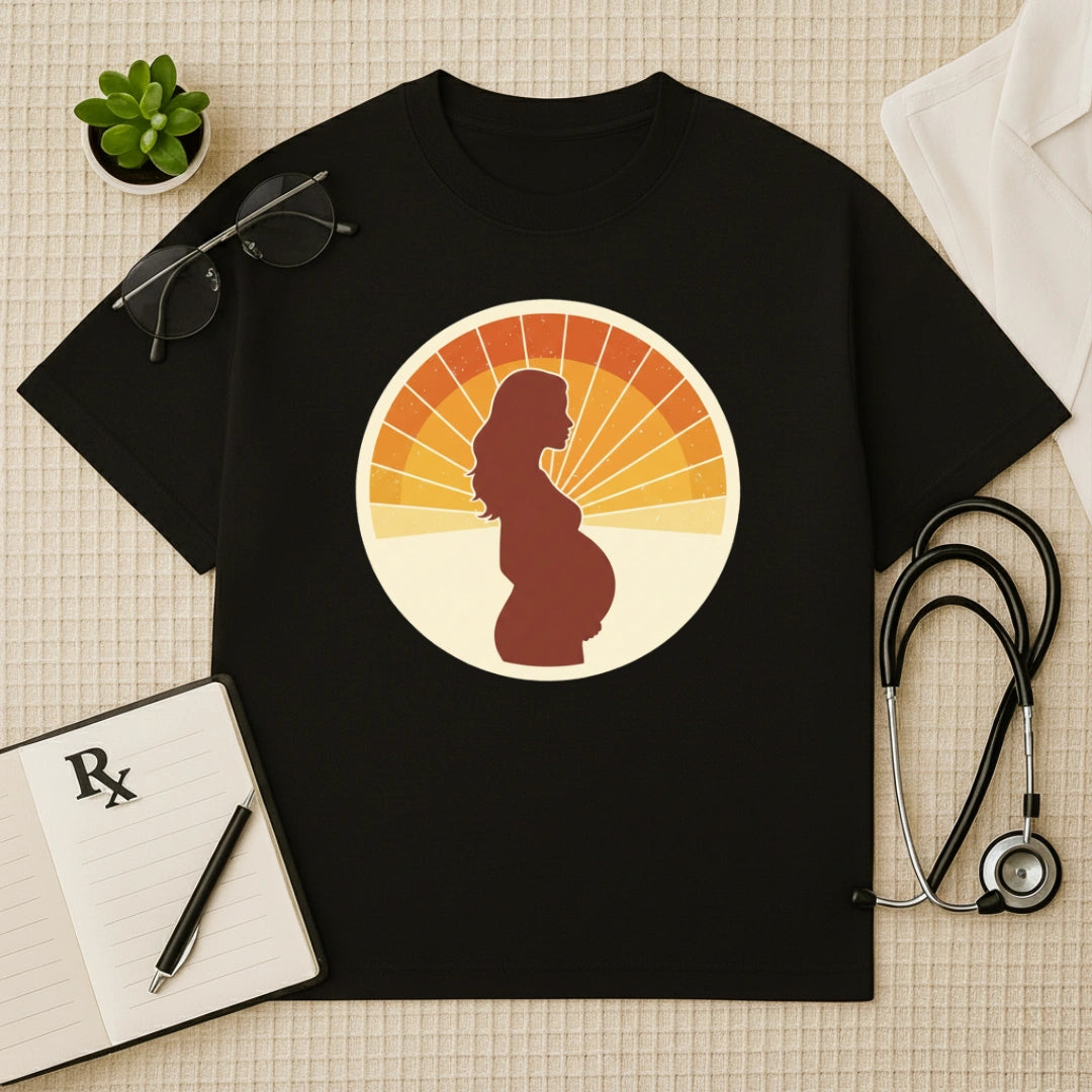 Retro Pregnancy Sunset Gynae Oversized T-Shirt