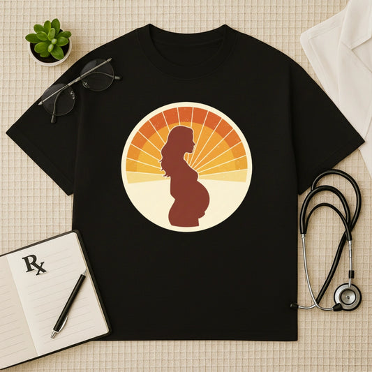 Retro Pregnancy Sunset Gynae Oversized T-Shirt