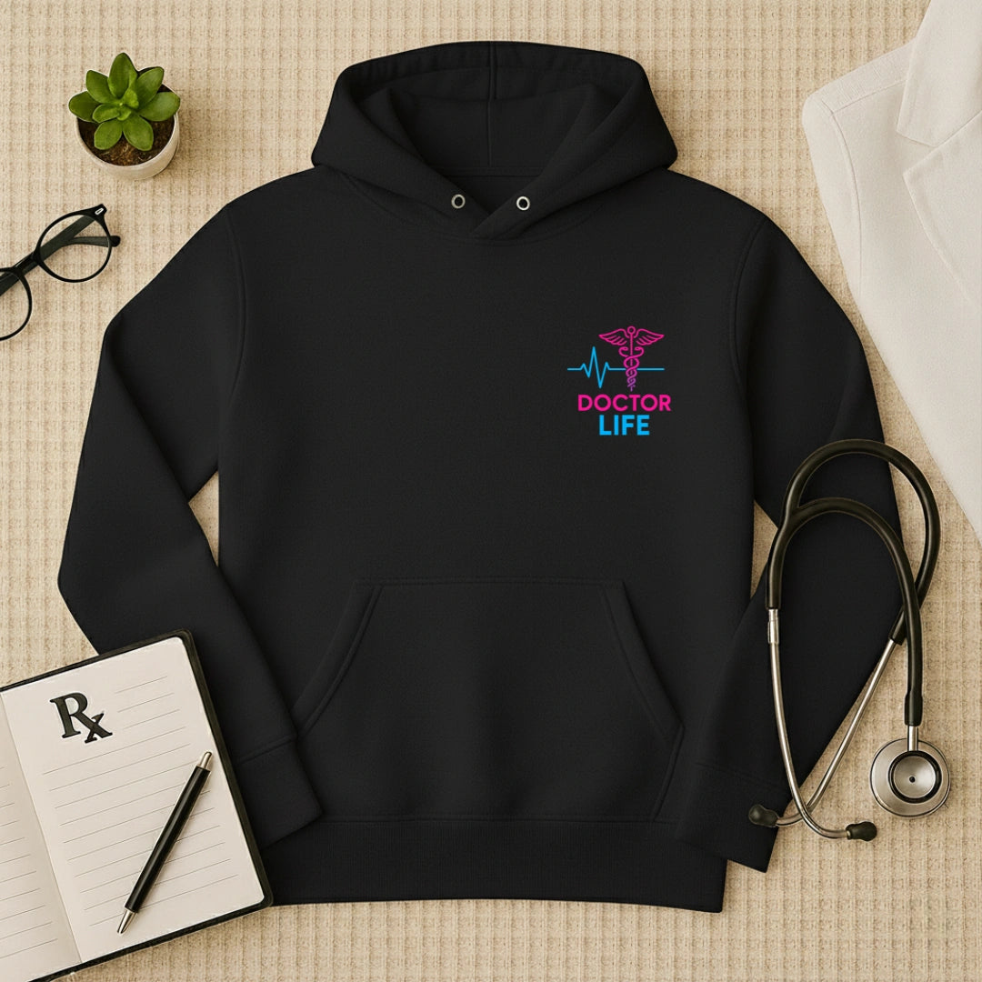 "Doctor Life" EKG Caduceus Chest Logo Hoodie