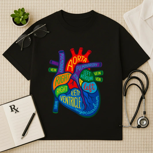 Colorful Heart Anatomy Doctor Oversized T-Shirt
