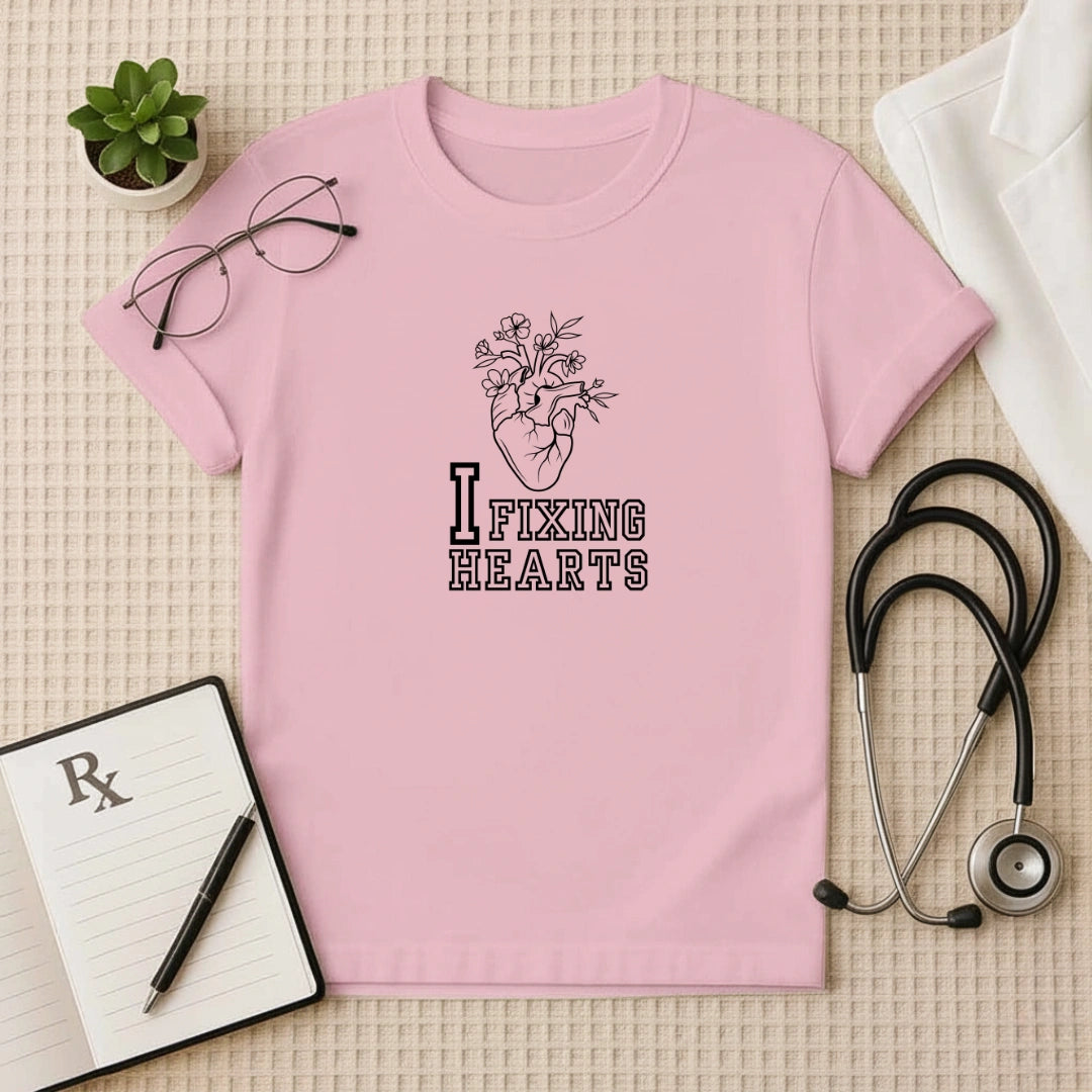 I Fixing Hearts" Floral Anatomy Doctor T-Shirt