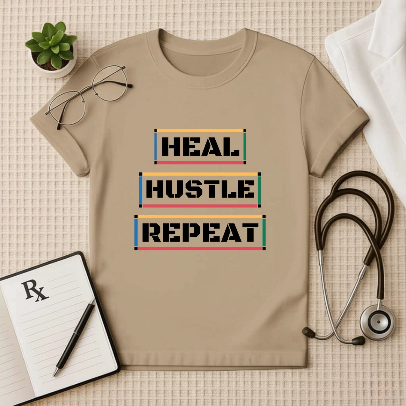Heal Hustle Repeat: Doctor's Grind White T-Shirt