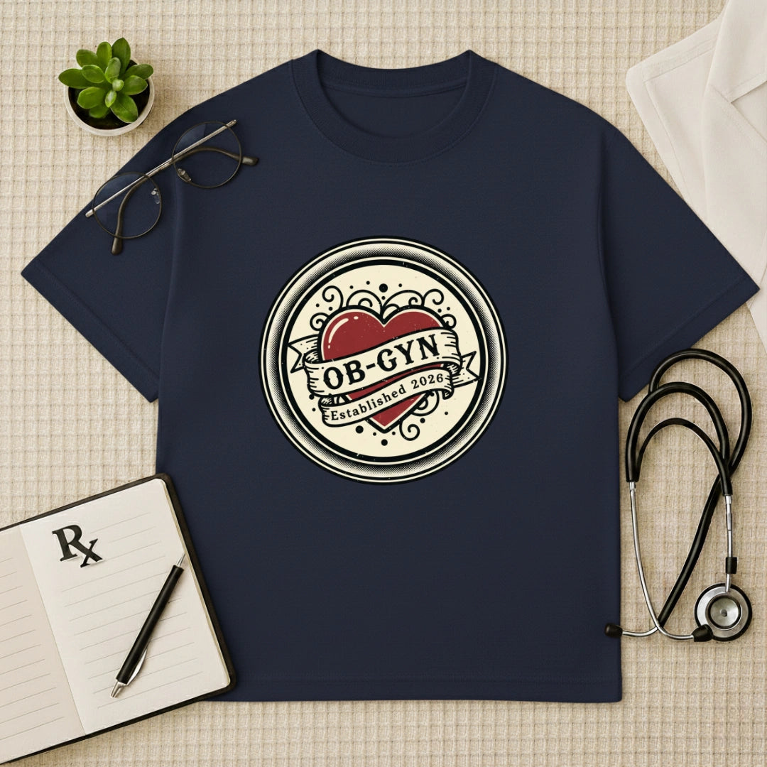 OB-GYN Heart Tattoo Crest Oversized T-Shirt
