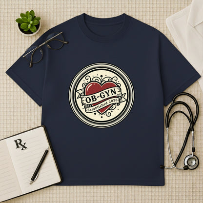OB-GYN Heart Tattoo Crest Oversized T-Shirt