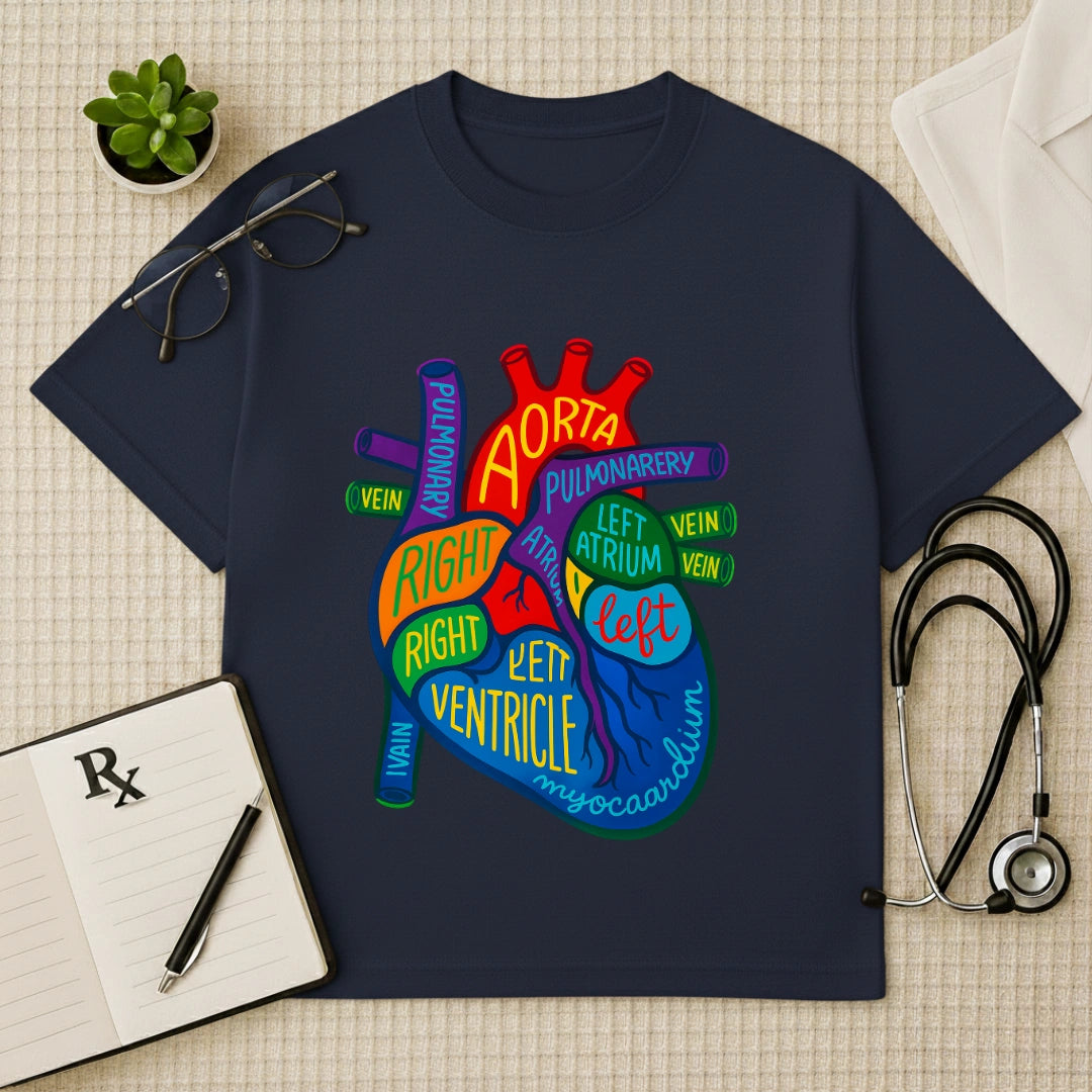 Colorful Heart Anatomy Doctor Oversized T-Shirt