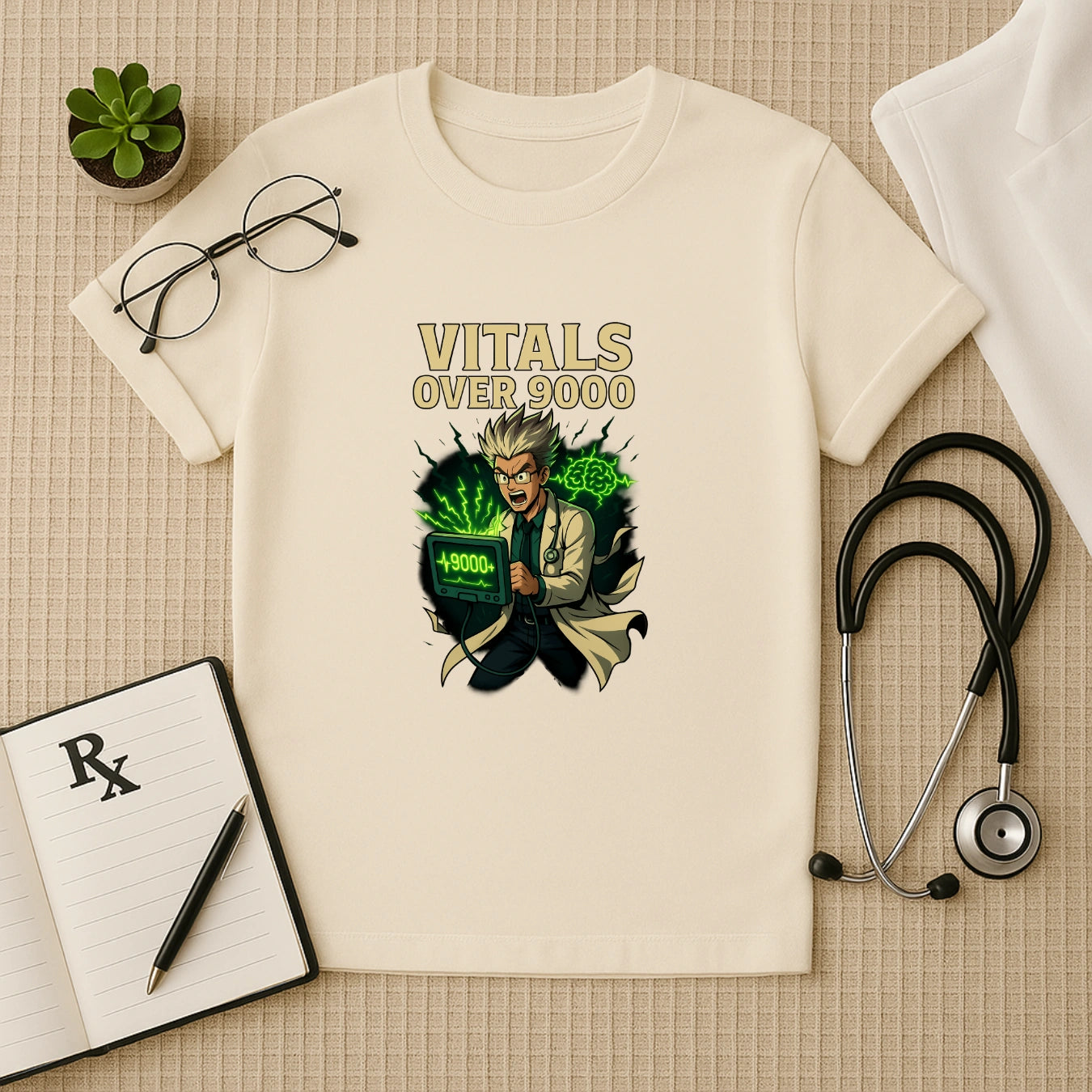 Vitals Over 9000 – Anime Doctor T-shirt for Medicos & Healthcare Heroes