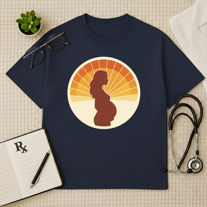 Retro Pregnancy Sunset Gynae Oversized T-Shirt