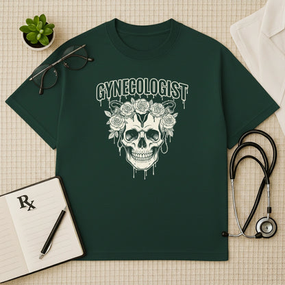 Gothic Floral Skull Gynecologist Oversized T-Shirt