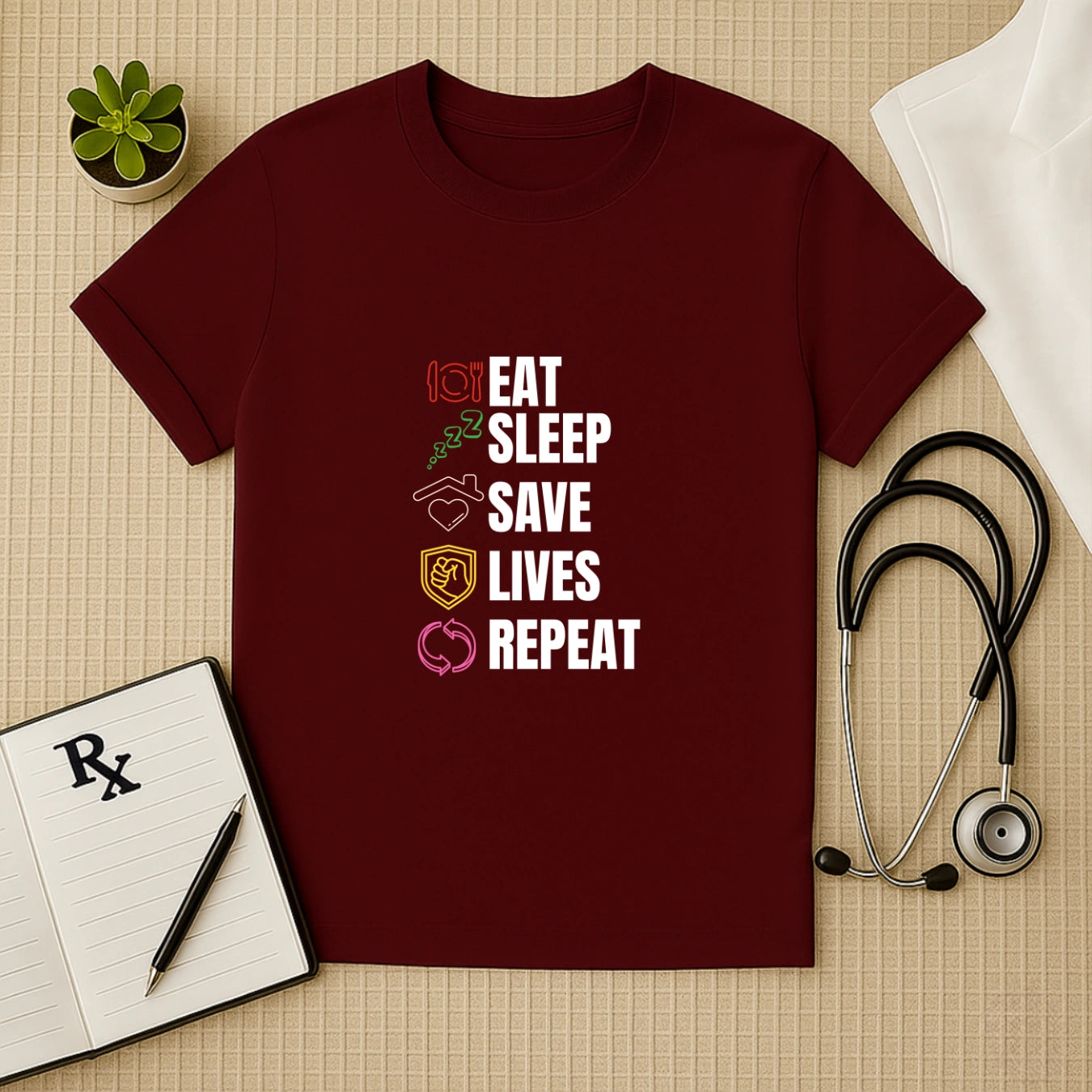 Eat Sleep Save Lives Repeat – Doctor Duty T-shirt
