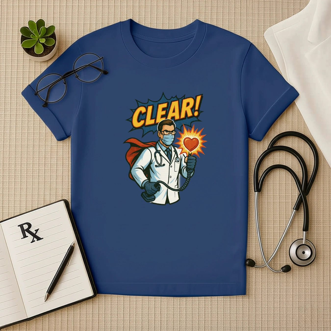 CLEAR! Hero Doctor T-shirt – Comic Style Surgeon Edition