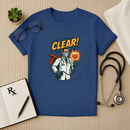 CLEAR! Hero Doctor T-shirt – Comic Style Surgeon Edition