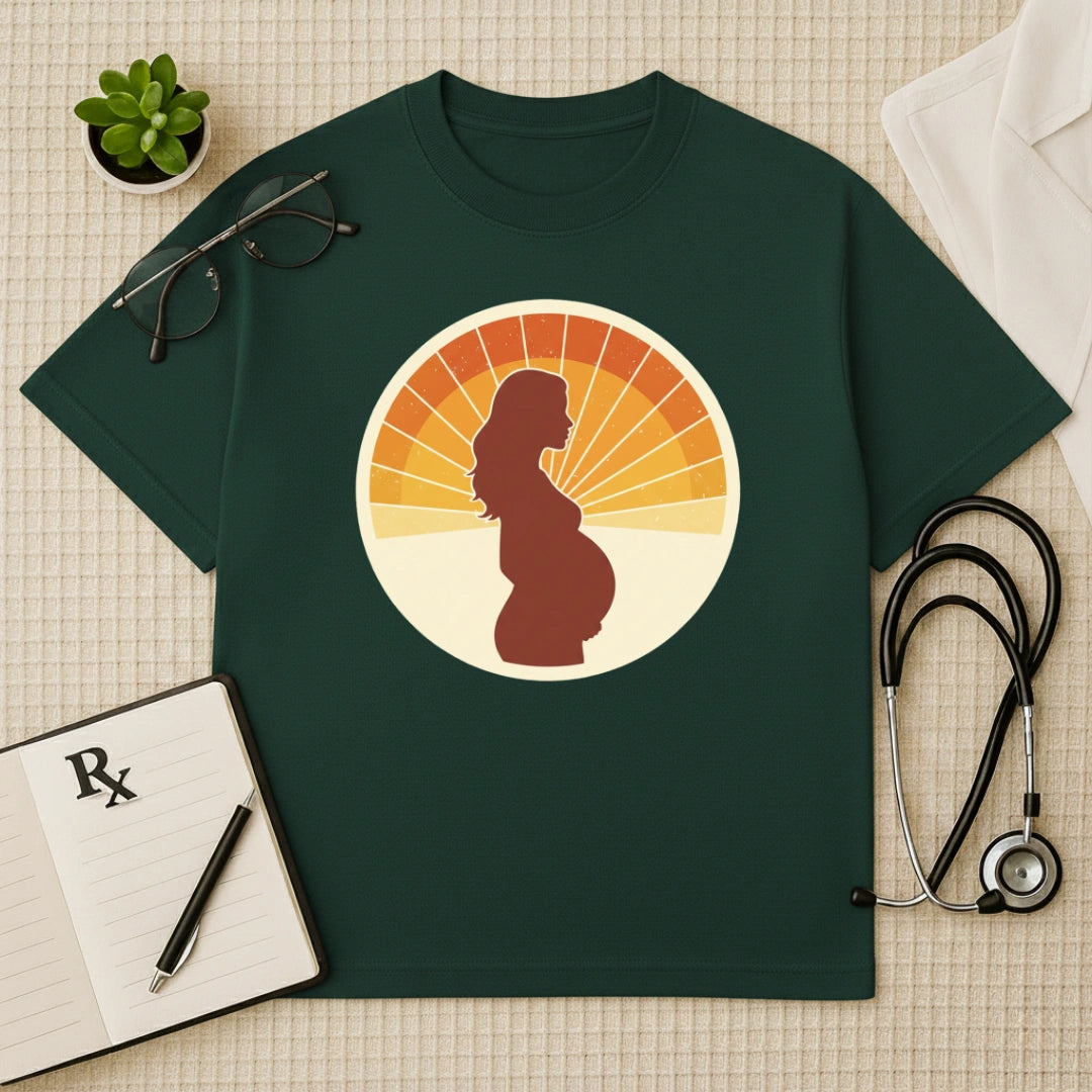 Retro Pregnancy Sunset Gynae Oversized T-Shirt
