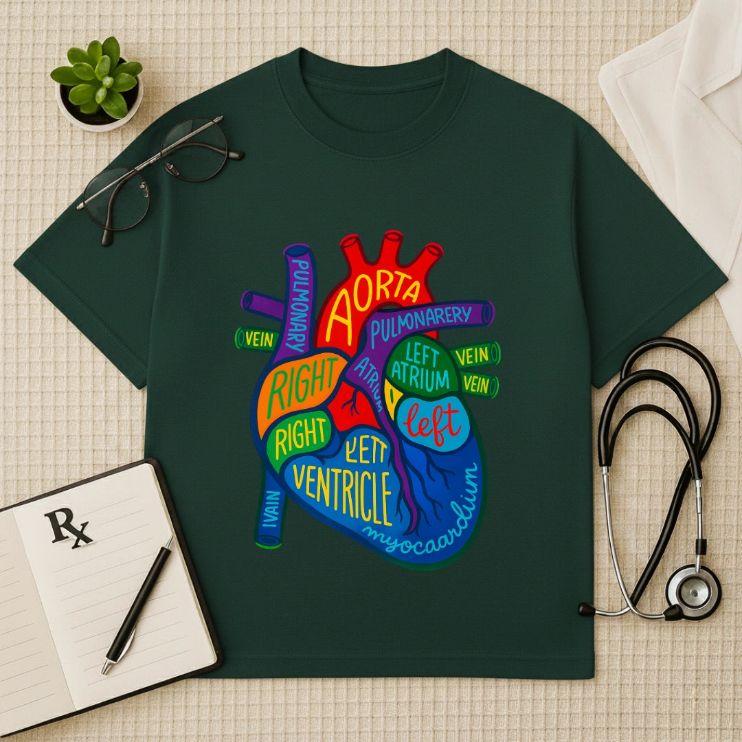 Colorful Heart Anatomy Doctor Oversized T-Shirt