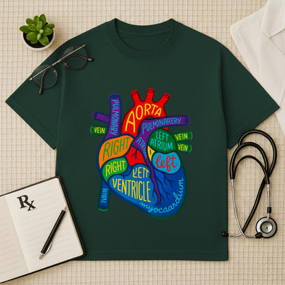 Colorful Heart Anatomy Doctor Oversized T-Shirt