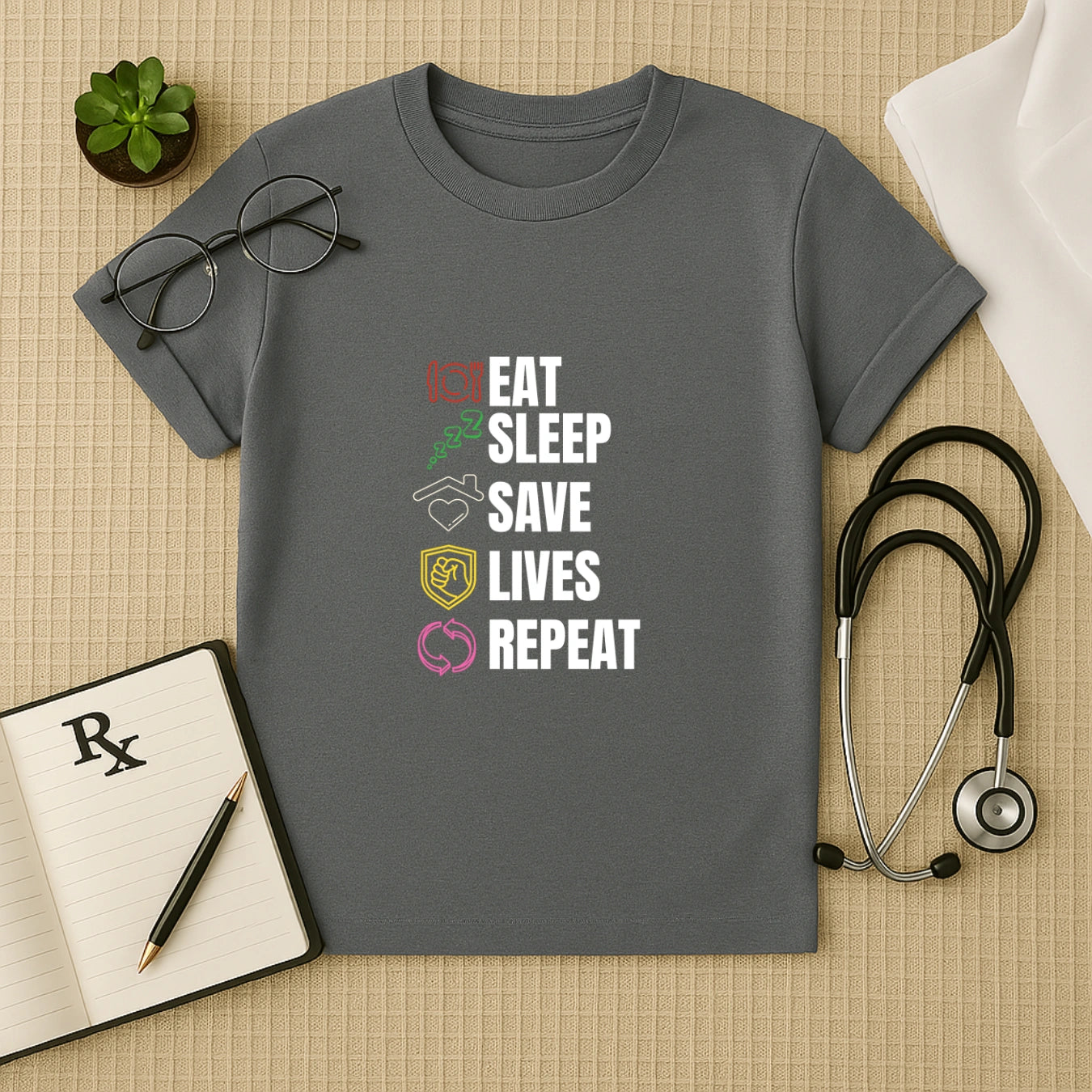 Eat Sleep Save Lives Repeat – Doctor Duty T-shirt