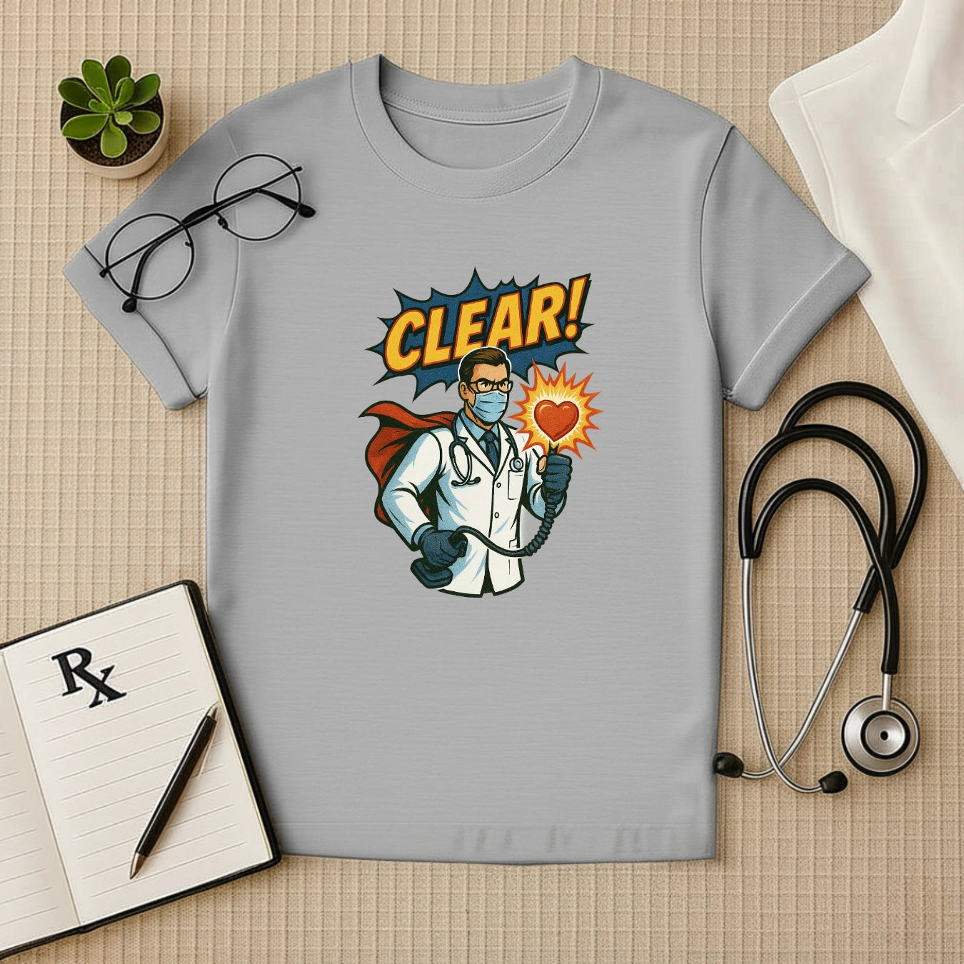 CLEAR! Hero Doctor T-shirt – Comic Style Surgeon Edition